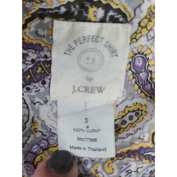 J Crew women's The Perfect Shirt paisley Gray/yellow Size 2 Eclectic Dopamine - Picture 4 of 6